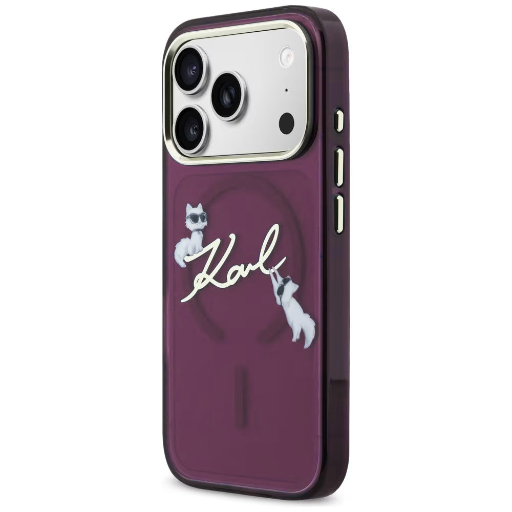 Husa MagSafe pentru Apple iPhone 18 Pro Max / 17 Pro Max, Karl Lagerfeld, IML Choupette Karl Script Logo, Visinie