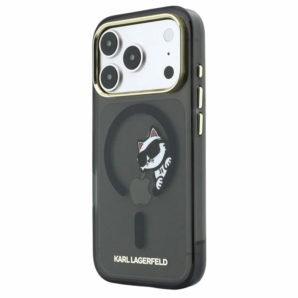 Husa MagSafe pentru Apple iPhone 18 Pro Max / 17 Pro Max, Karl Lagerfeld, IML Peekaboo Print and Metal Frame, Neagra