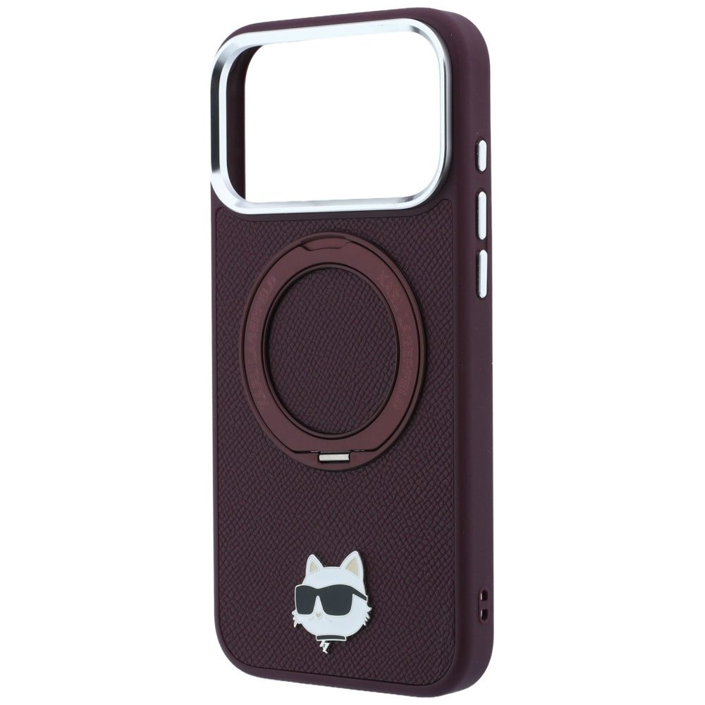 Husa MagSafe pentru Apple iPhone 18 Pro Max / 17 Pro Max, Karl Lagerfeld, Saffiano Ring Stand 360 Choupette Pin, Visinie