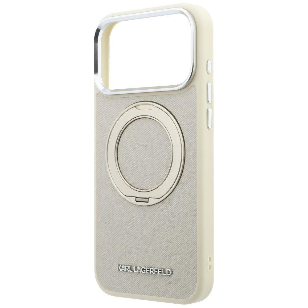 Husa MagSafe pentru Apple iPhone 18 Pro Max / 17 Pro Max, Karl Lagerfeld, Ring Stand 360 Saffiano, Bej