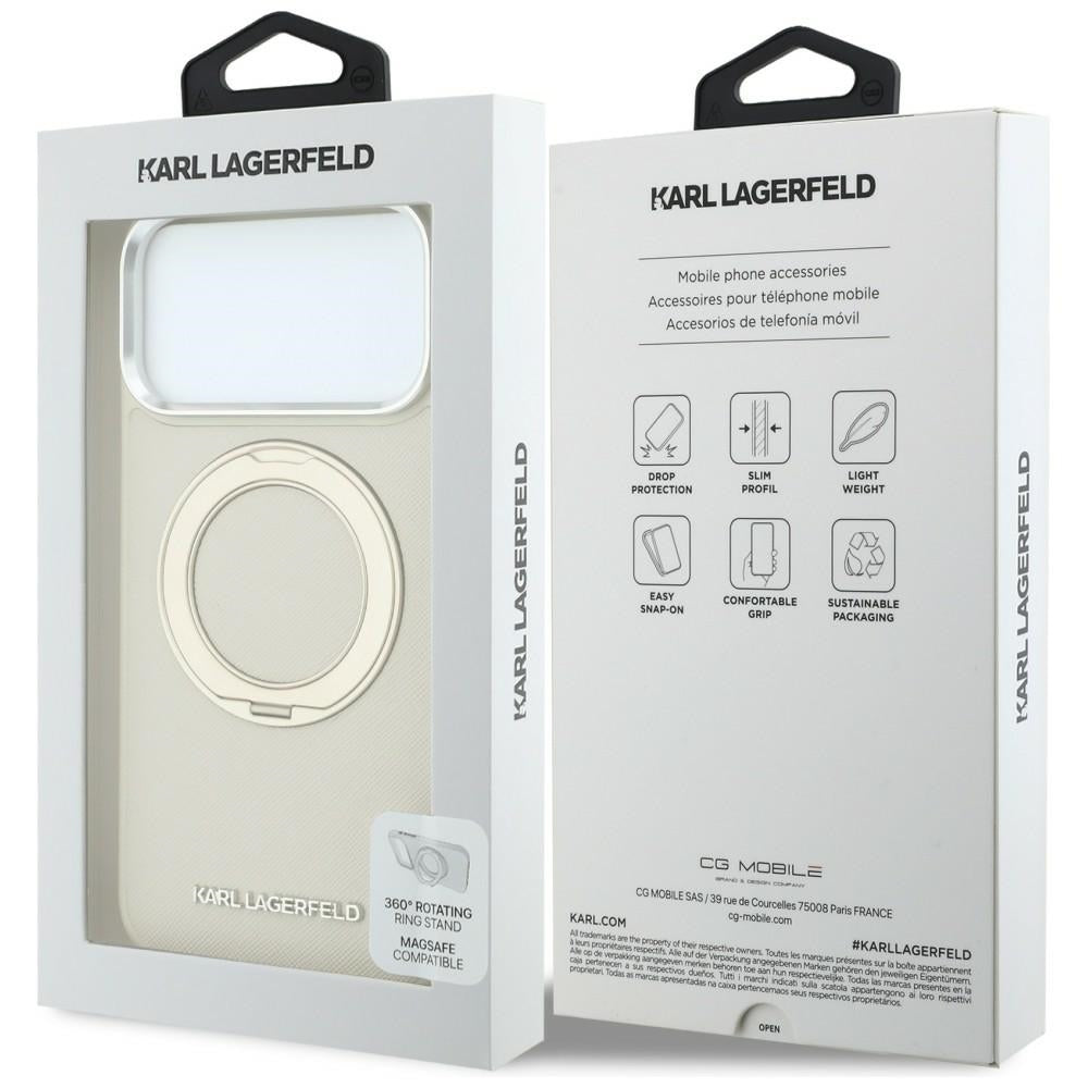 Husa MagSafe pentru Apple iPhone 18 Pro Max / 17 Pro Max, Karl Lagerfeld, Ring Stand 360 Saffiano, Bej