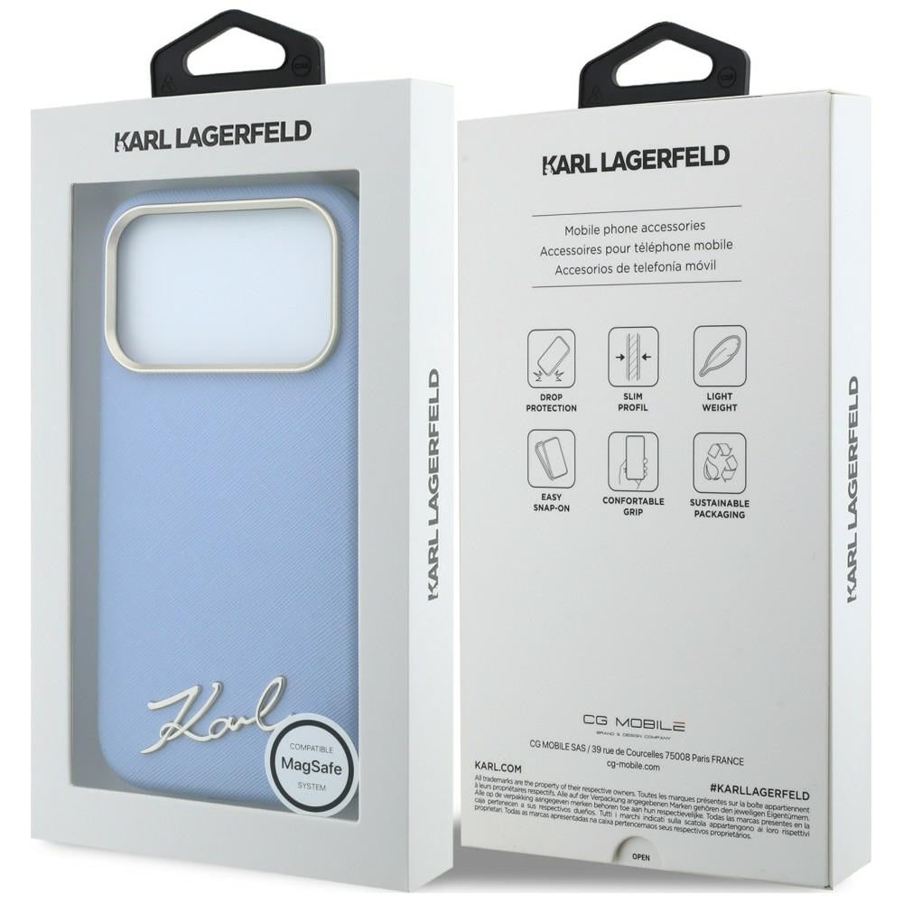 Husa MagSafe pentru Apple iPhone 18 Pro Max / 17 Pro Max, Karl Lagerfeld, Saffiano Small Script Metal Logo, Bleu