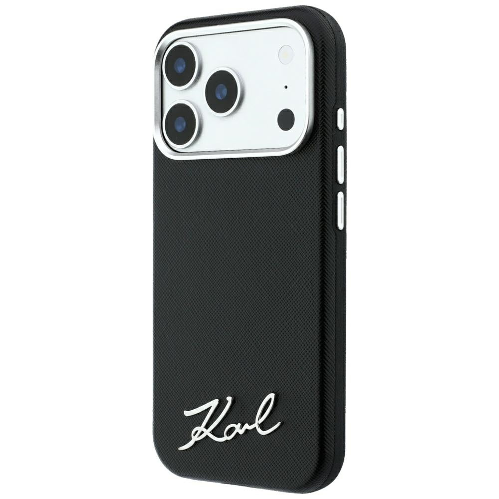 Husa MagSafe pentru Apple iPhone 18 Pro Max / 17 Pro Max, Karl Lagerfeld, Saffiano Small Script Metal Logo, Neagra