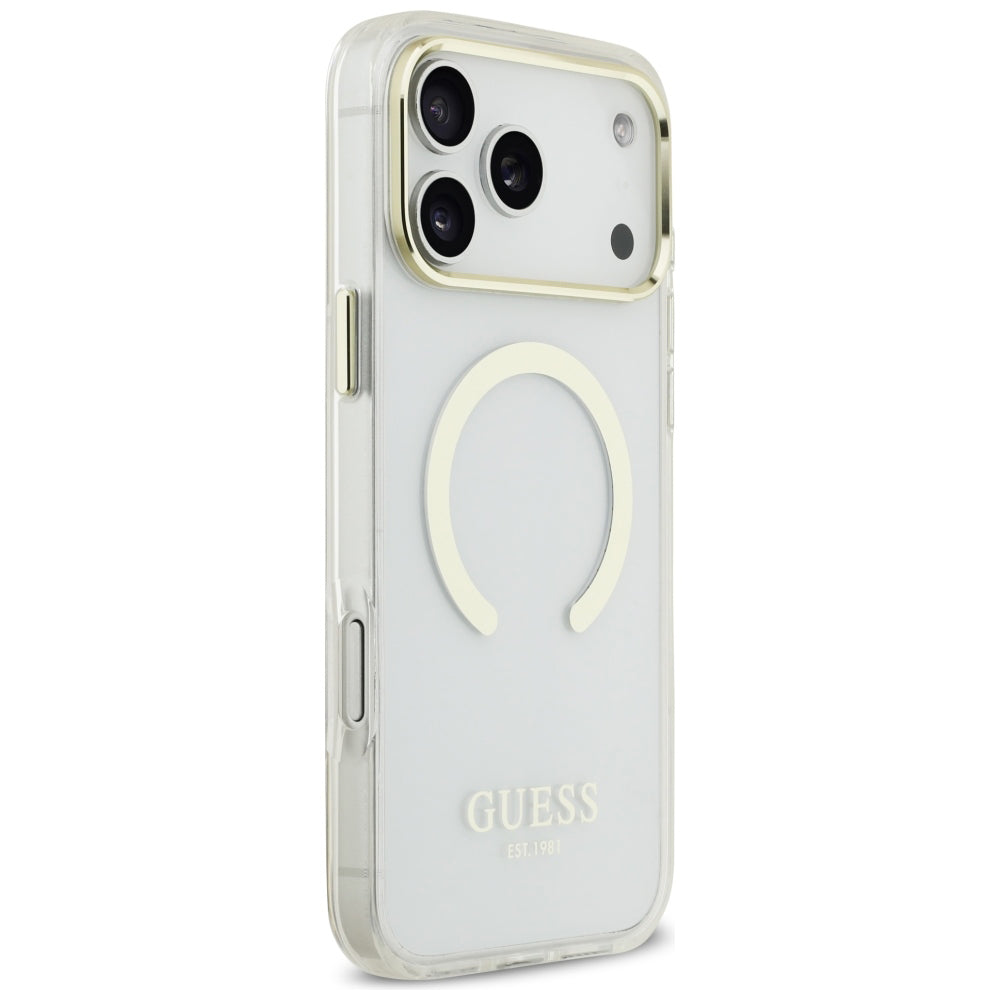 Husa MagSafe pentru Apple iPhone 18 Pro Max, Guess, Metal Outline, Aurie