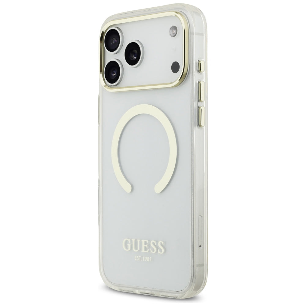 Husa MagSafe pentru Apple iPhone 18 Pro Max, Guess, Metal Outline, Aurie