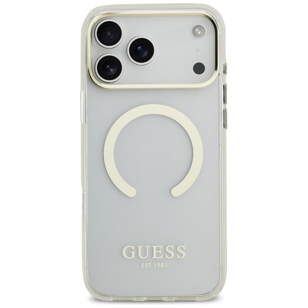Husa MagSafe pentru Apple iPhone 18 Pro Max, Guess, Metal Outline, Aurie