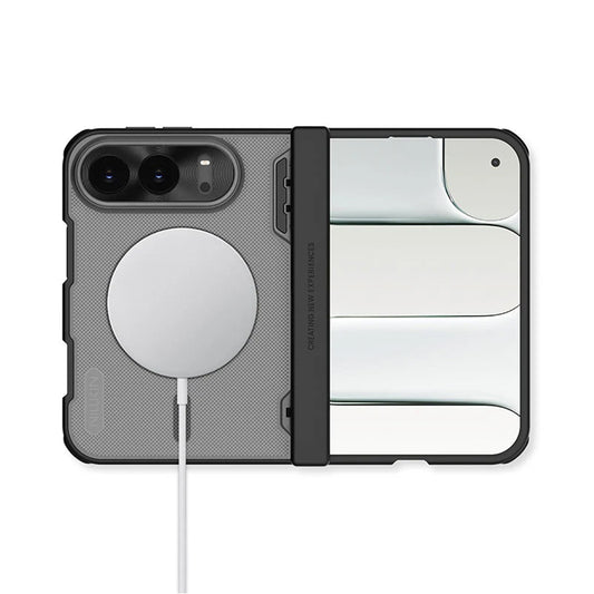 Husa MagSafe pentru Apple iPhone Duo, Nillkin, Super Frosted Shield, Neagra Transparenta Satinata