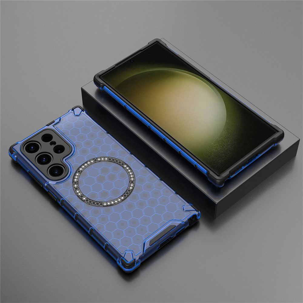 Husa MagSafe pentru Samsung Galaxy S24 Ultra S928, Techsuit, HoneyComb Shield, Albastra