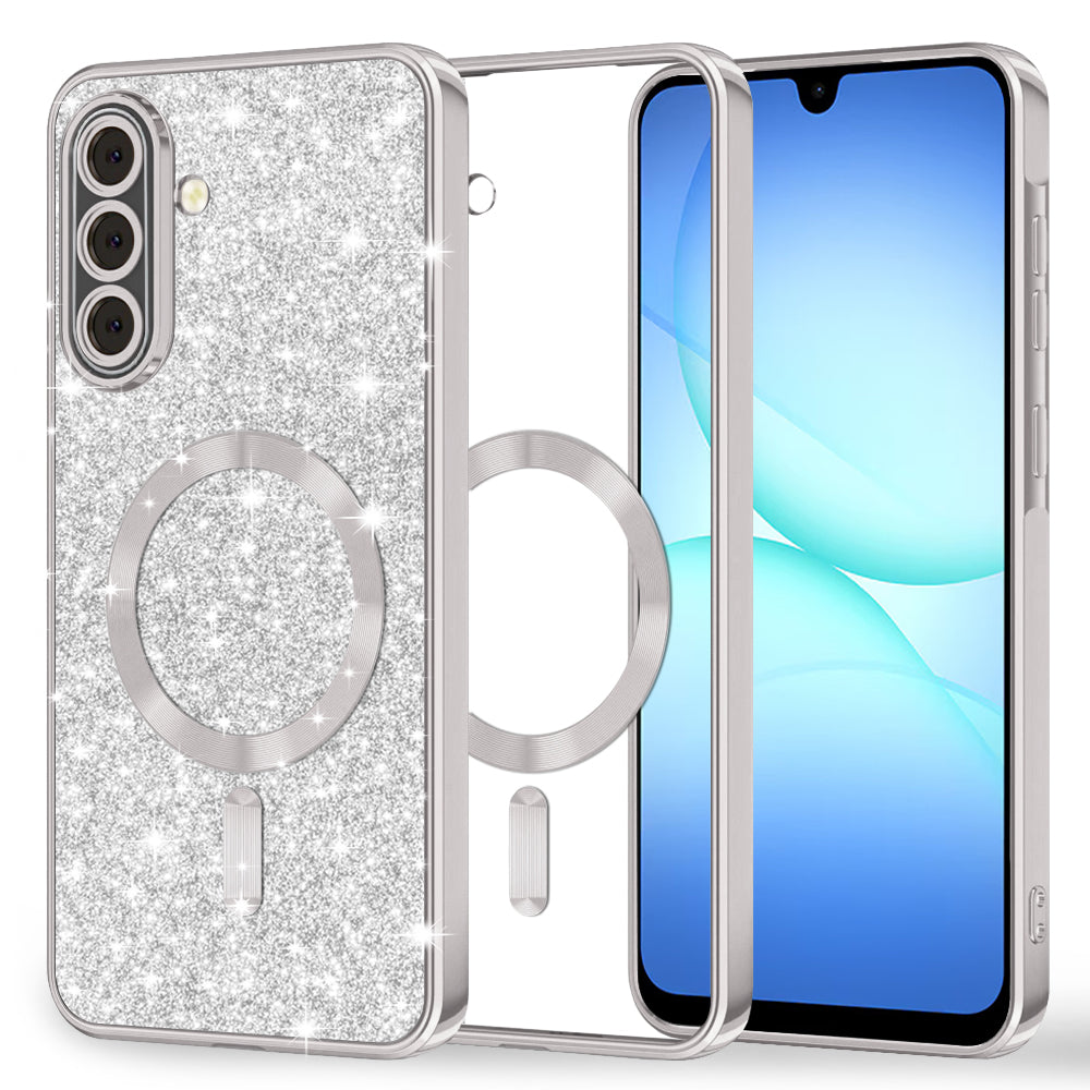 Husa MagSafe pentru Samsung Galaxy A18 5G A186 / A18 4G A185 / F17 / M17 / A17 4G A175, Techsuit, Luxury Glitter, Argintie