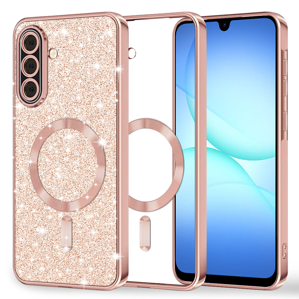 Husa MagSafe pentru Samsung Galaxy A18 5G A186 / A18 4G A185 / F17 / M17 / A17 4G A175, Techsuit, Luxury Glitter, Roz