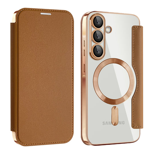 Husa MagSafe pentru Samsung Galaxy A56 A566, Techsuit, SmartMag Book, Maro