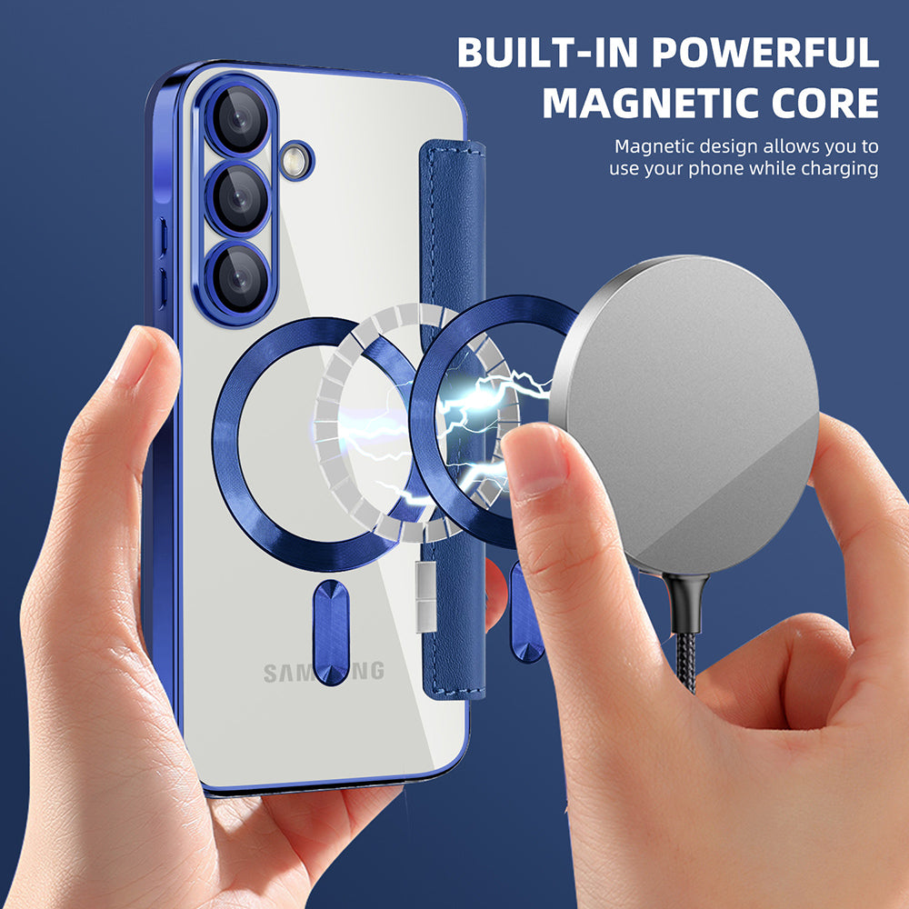 Husa MagSafe pentru Samsung Galaxy A57 5G, Techsuit, SmartMag Book, Albastra