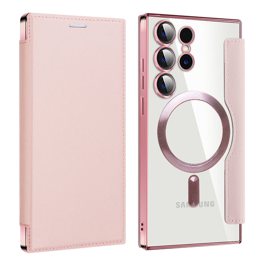Husa MagSafe pentru Samsung Galaxy S23 Ultra S918, Techsuit, SmartMag Book, Roz