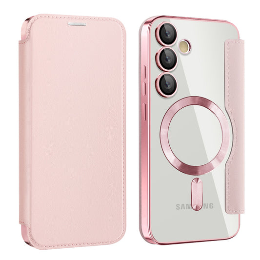 Husa MagSafe pentru Samsung Galaxy S24 FE S721, Techsuit, SmartMag Book, Roz