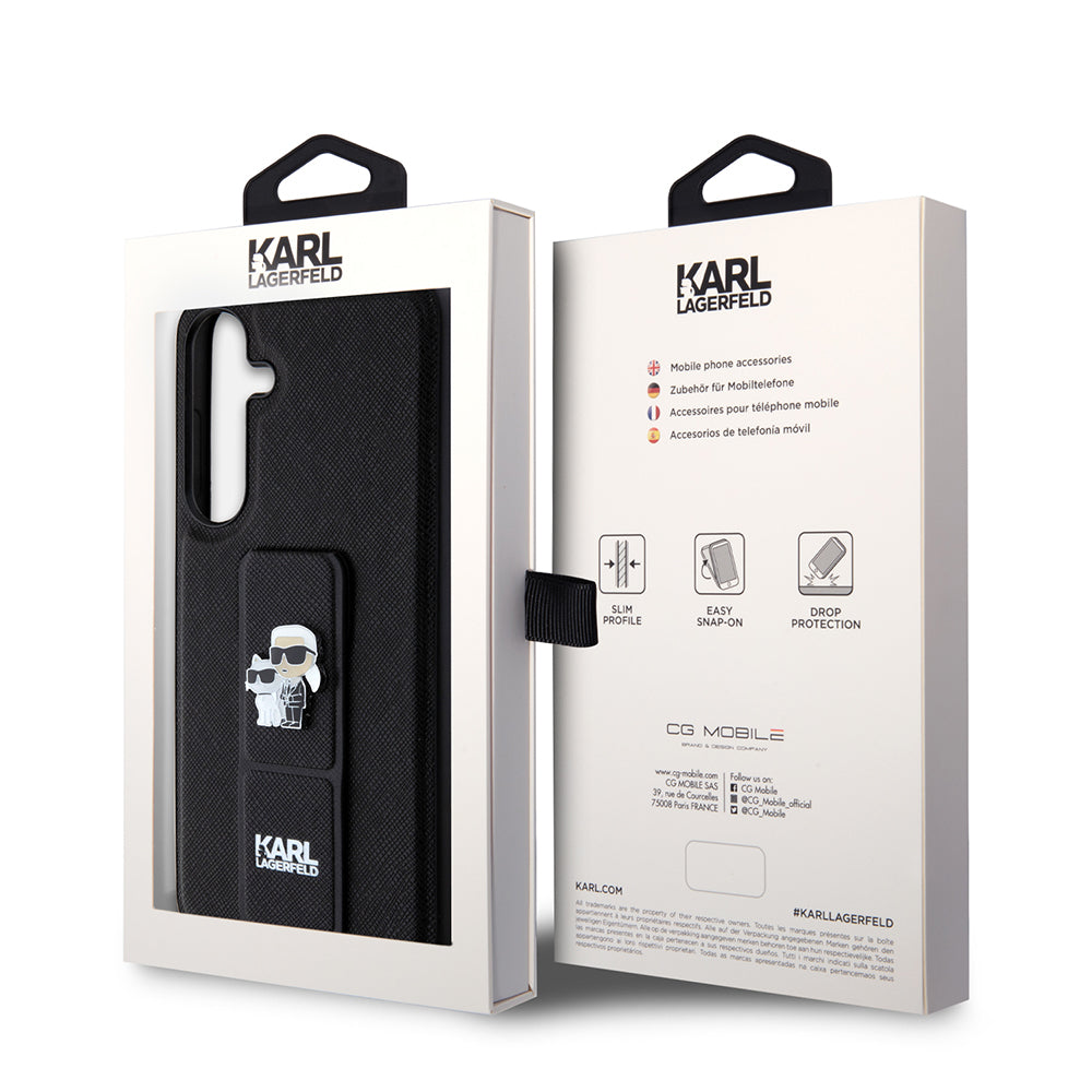 Husa MagSafe pentru Samsung Galaxy S24+ S926, Karl Lagerfeld, Saffiano Gripstand Karl & Choupette, Neagra