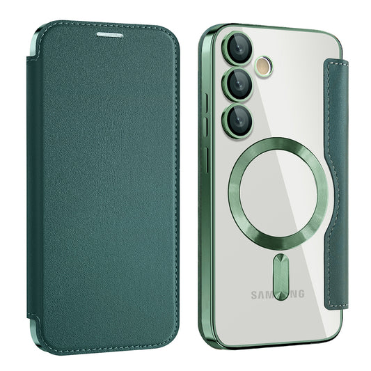 Husa MagSafe pentru Samsung Galaxy S24+ S926, Techsuit, SmartMag Book, Verde