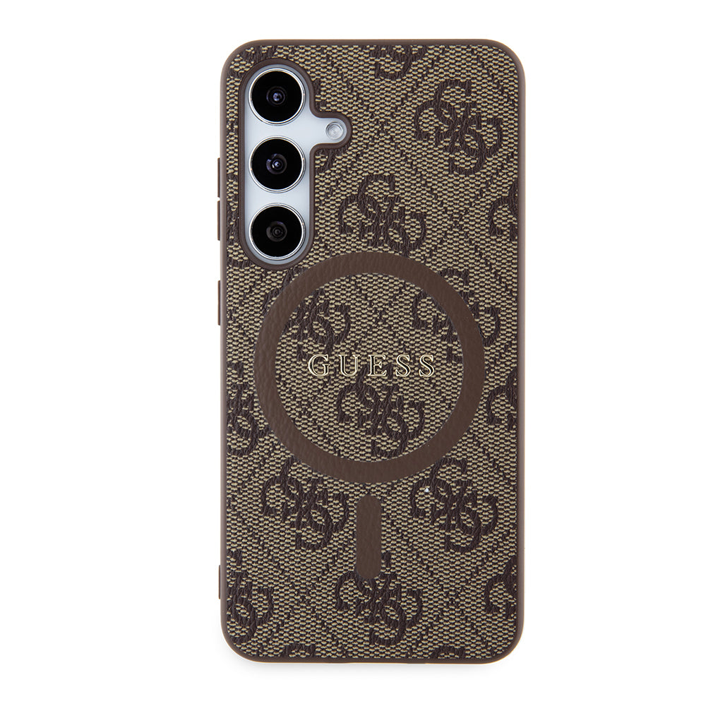 Husa MagSafe pentru Samsung Galaxy S24 S921, Guess, 4G Collection, Maro