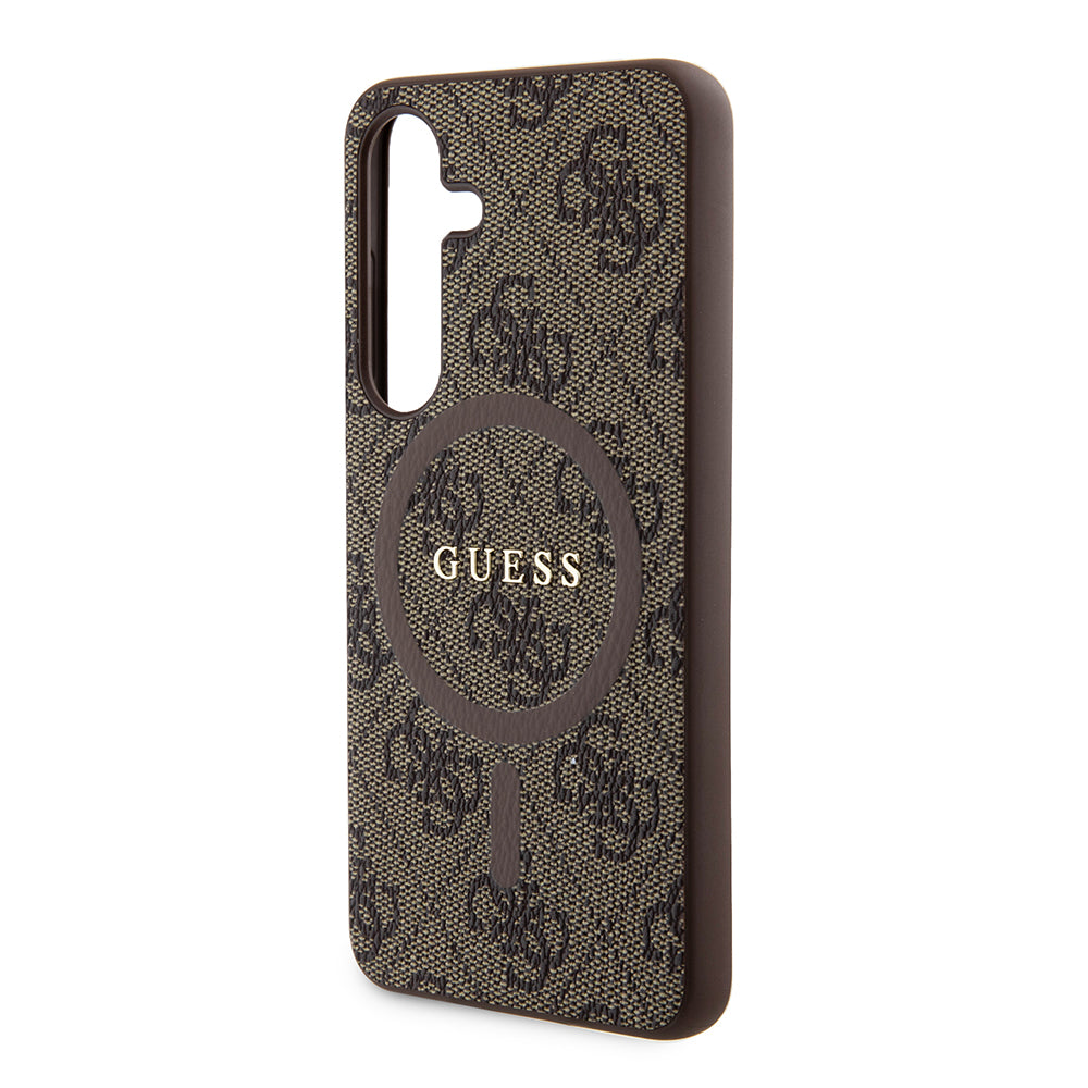 Husa MagSafe pentru Samsung Galaxy S24 S921, Guess, 4G Collection, Maro