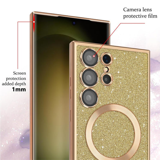 Husa MagSafe pentru Samsung Galaxy S24 Ultra S928, Techsuit, Luxury Glitter, Verde Inchis