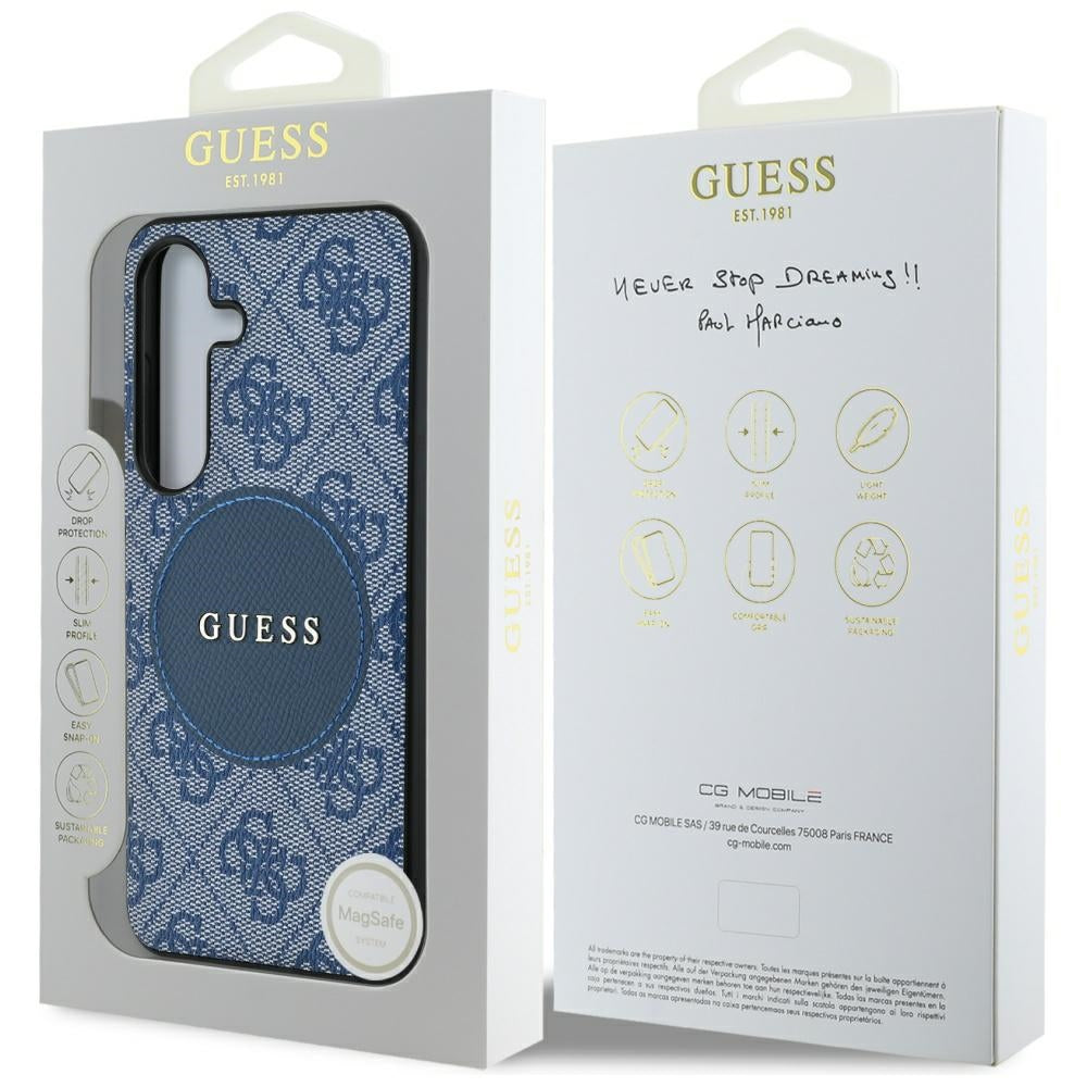 Husa MagSafe pentru Samsung Galaxy S25+ S936, Guess, 4G Circle Classic Logo, Albastra