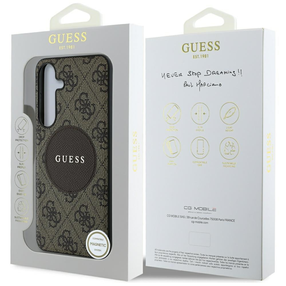 Husa MagSafe pentru Samsung Galaxy S25+ S936, Guess, 4G Circle Classic Logo, Maro