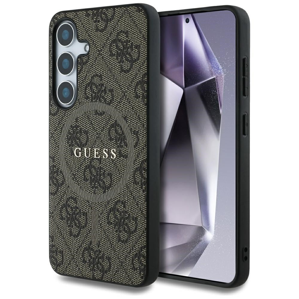 Husa MagSafe pentru Samsung Galaxy S25+ S936, Guess, 4G Ring Classic Logo, Maro