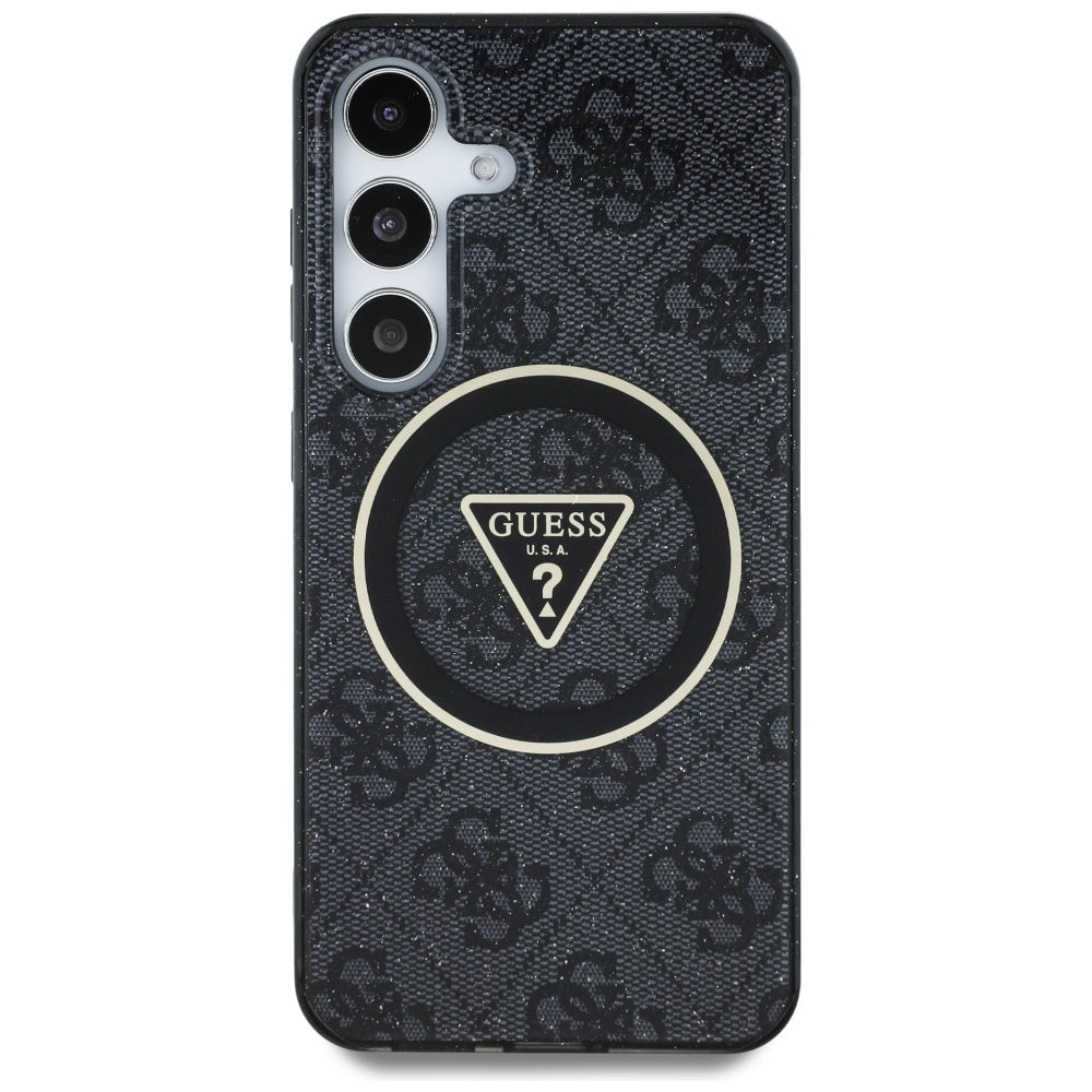 Husa MagSafe pentru Samsung Galaxy S25+ S936, Guess, IML Glitter 4G Circle Triangle, Neagra