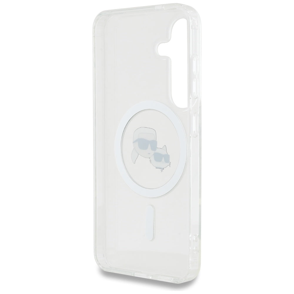 Husa MagSafe pentru Samsung Galaxy S25+ S936, Karl Lagerfeld, IML Metal Karl & Choupette's Heads, Argintie