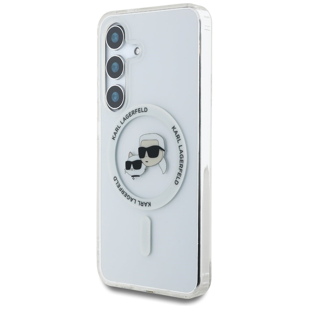 Husa MagSafe pentru Samsung Galaxy S25+ S936, Karl Lagerfeld, IML Metal Karl & Choupette's Heads, Argintie