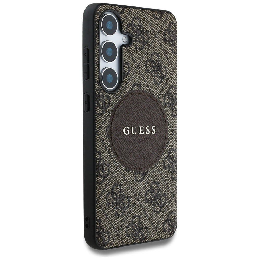 Husa MagSafe pentru Samsung Galaxy S25 S931, Guess, 4G Circle Classic Logo, Maro
