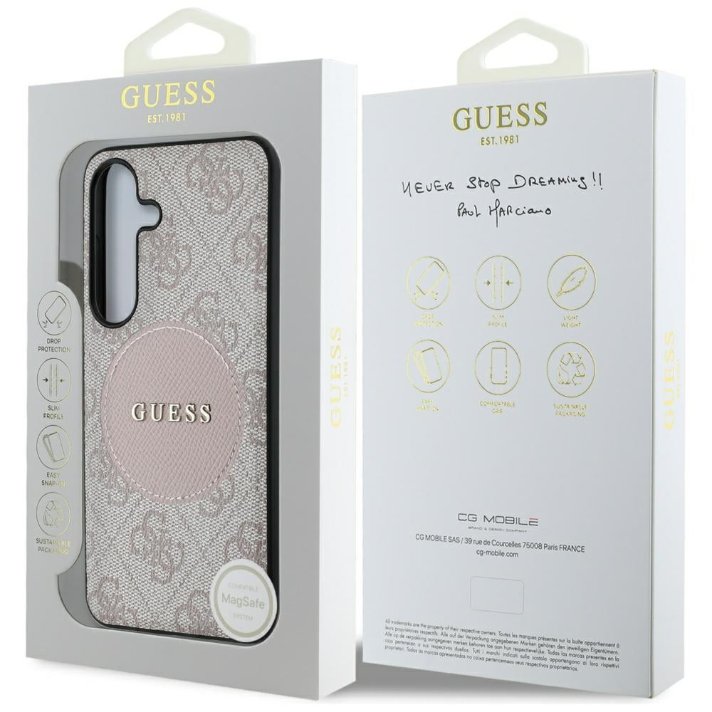 Husa MagSafe pentru Samsung Galaxy S25 S931, Guess, 4G Circle Classic Logo, Roz