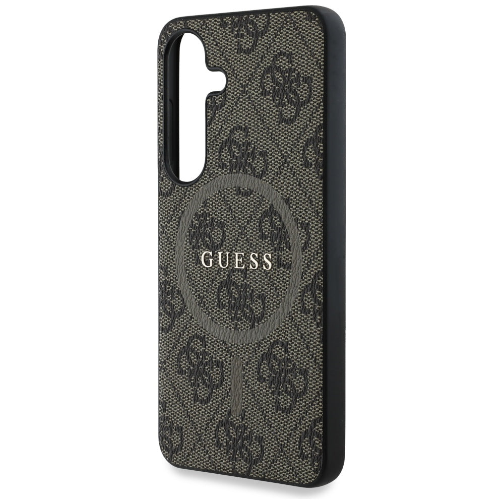 Husa MagSafe pentru Samsung Galaxy S25 S931, Guess, 4G Ring Classic Logo, Maro