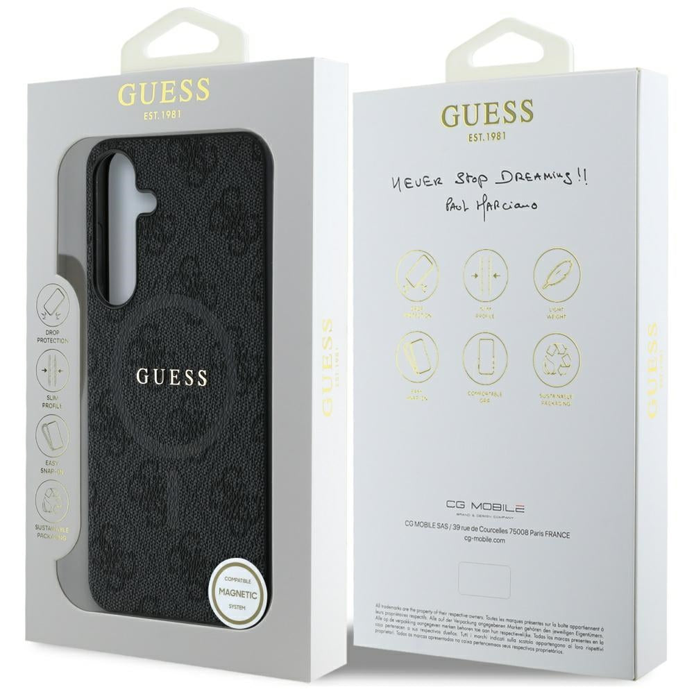Husa MagSafe pentru Samsung Galaxy S25 S931, Guess, 4G Ring Classic Logo, Neagra