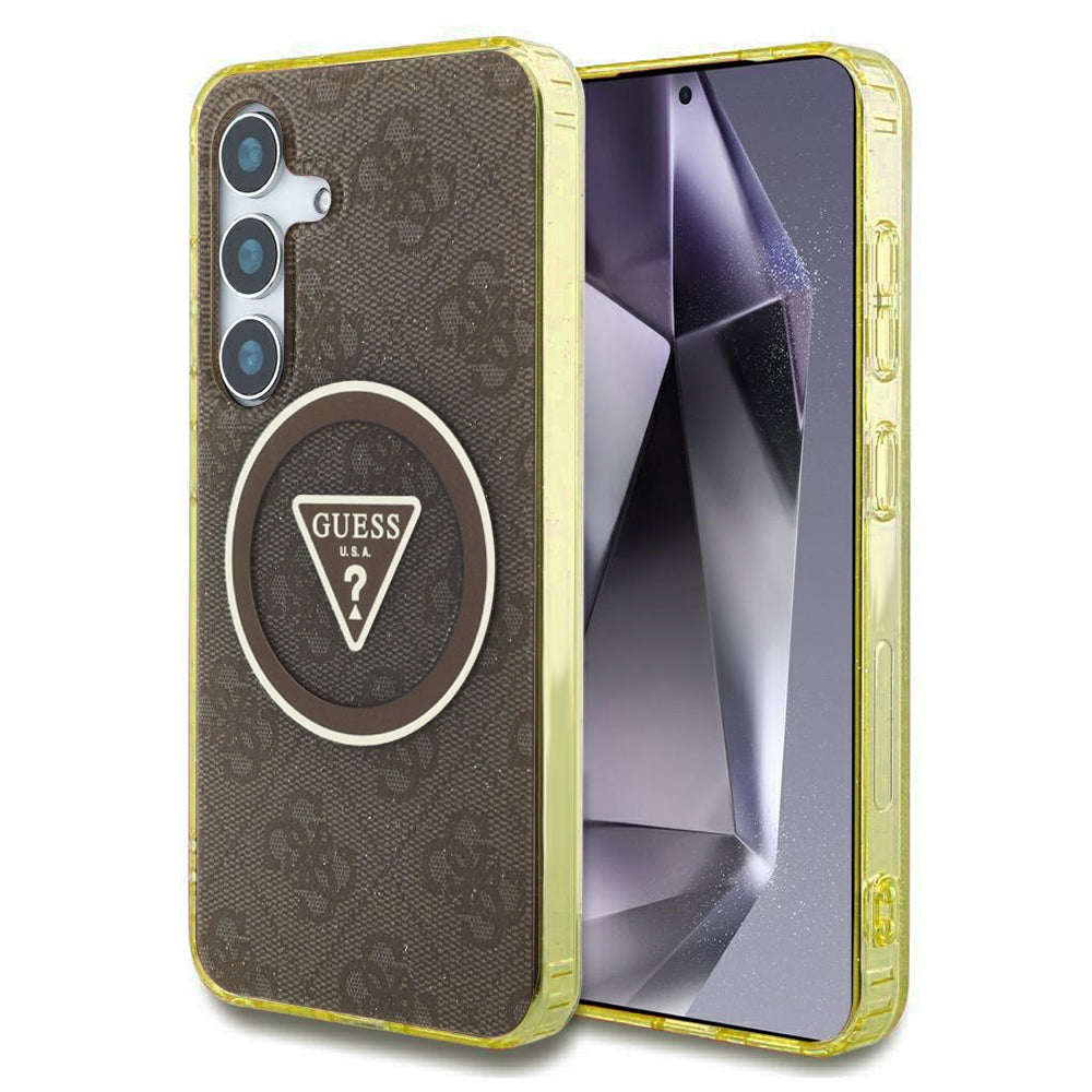 Husa MagSafe pentru Samsung Galaxy S25 S931, Guess, IML Glitter 4G Circle Triangle, Maro