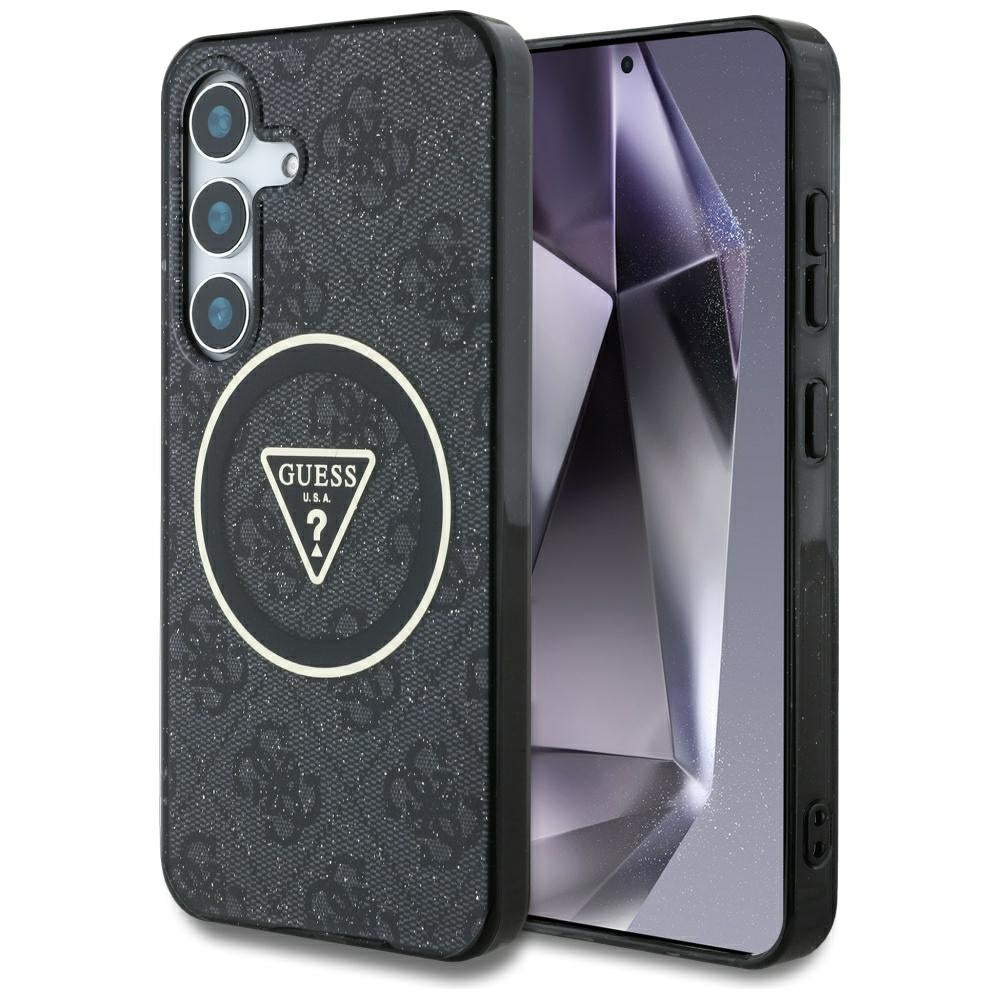 Husa MagSafe pentru Samsung Galaxy S25 S931, Guess, IML Glitter 4G Circle Triangle, Neagra
