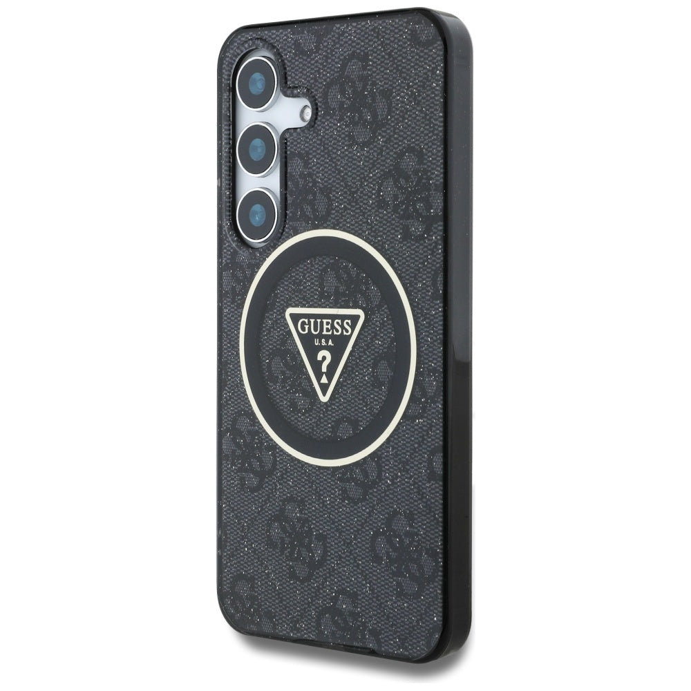 Husa MagSafe pentru Samsung Galaxy S25 S931, Guess, IML Glitter 4G Circle Triangle, Neagra