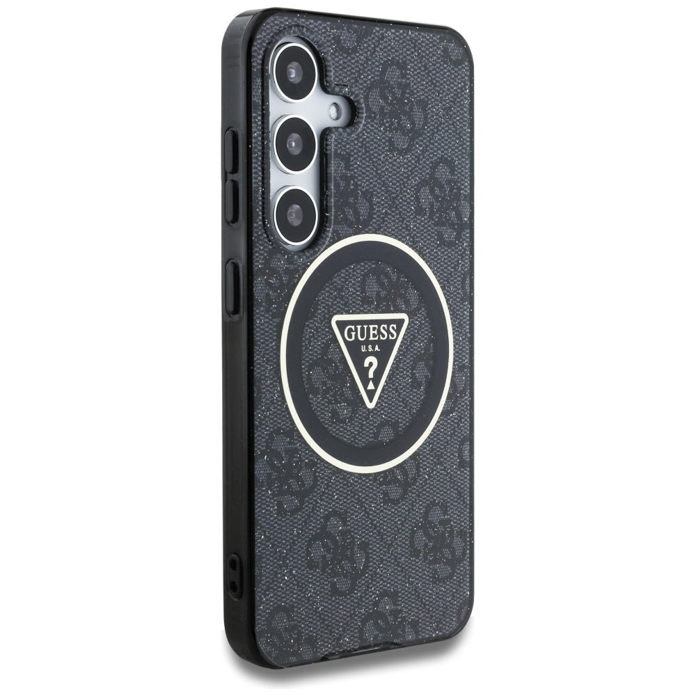 Husa MagSafe pentru Samsung Galaxy S25 S931, Guess, IML Glitter 4G Circle Triangle, Neagra