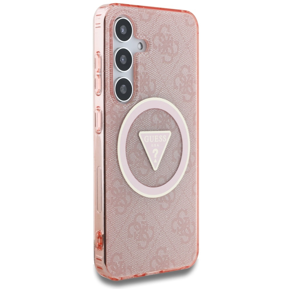 Husa MagSafe pentru Samsung Galaxy S25 S931, Guess, IML Glitter 4G Circle Triangle, Roz