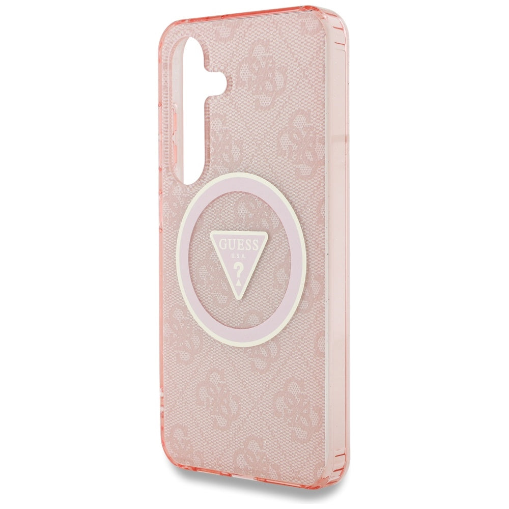 Husa MagSafe pentru Samsung Galaxy S25 S931, Guess, IML Glitter 4G Circle Triangle, Roz