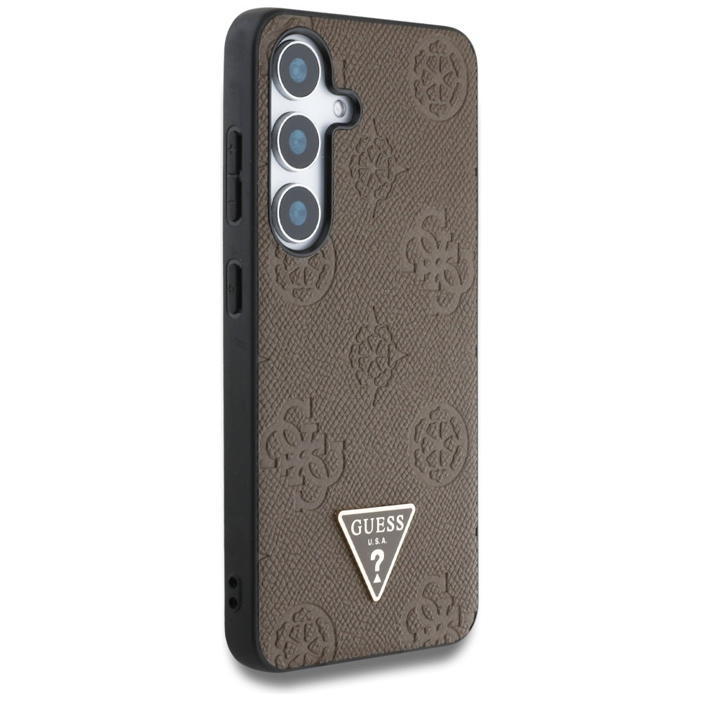 Husa MagSafe pentru Samsung Galaxy S25 S931, Guess, Peony Grained Hot Stamp Triangle , Maro