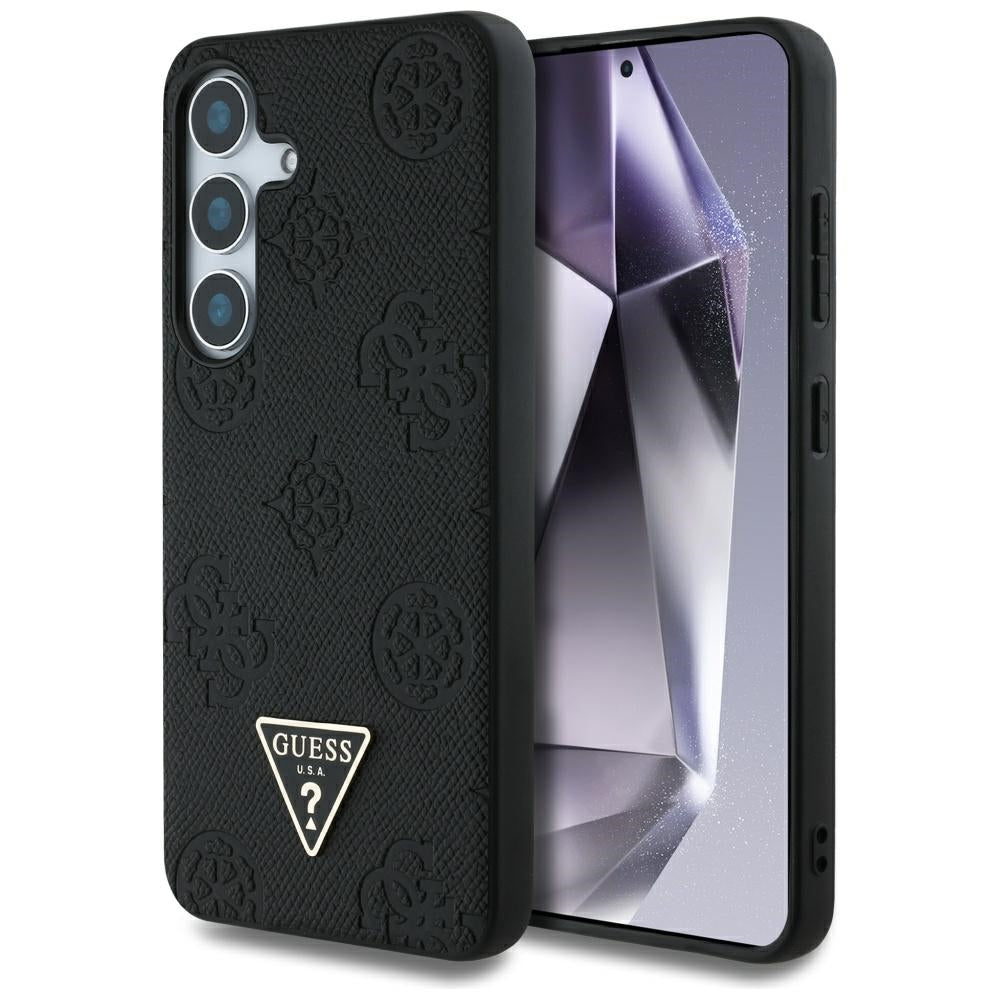 Husa MagSafe pentru Samsung Galaxy S25 S931, Guess, Peony Grained Hot Stamp Triangle , Neagra