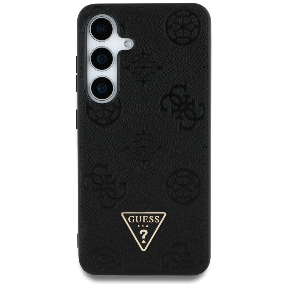 Husa MagSafe pentru Samsung Galaxy S25 S931, Guess, Peony Grained Hot Stamp Triangle , Neagra