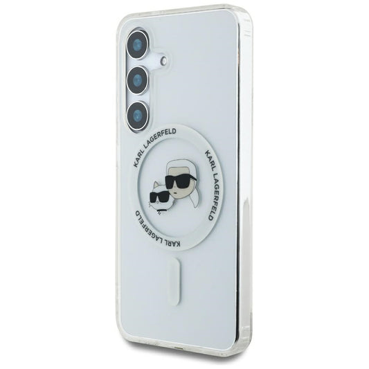 Husa MagSafe pentru Samsung Galaxy S25 S931, Karl Lagerfeld, IML Metal Karl & Choupette's Heads, Alba