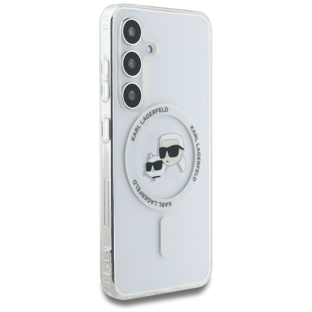Husa MagSafe pentru Samsung Galaxy S25 S931, Karl Lagerfeld, IML Metal Karl & Choupette's Heads, Alba