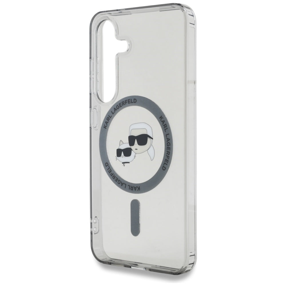 Husa MagSafe pentru Samsung Galaxy S25 S931, Karl Lagerfeld, IML Metal Karl & Choupette's Heads, Neagra