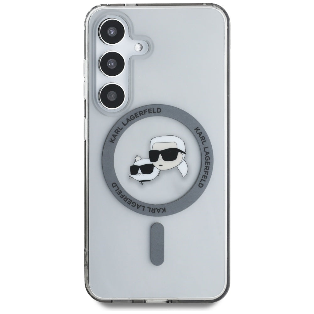 Husa MagSafe pentru Samsung Galaxy S25 S931, Karl Lagerfeld, IML Metal Karl & Choupette's Heads, Neagra