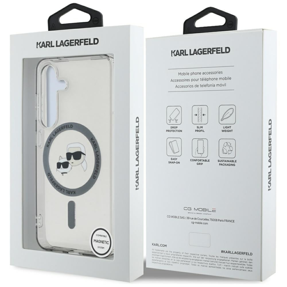 Husa MagSafe pentru Samsung Galaxy S25 S931, Karl Lagerfeld, IML Metal Karl & Choupette's Heads, Neagra