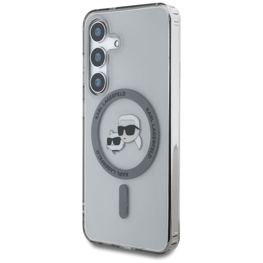 Husa MagSafe pentru Samsung Galaxy S25 S931, Karl Lagerfeld, IML Metal Karl & Choupette's Heads, Neagra