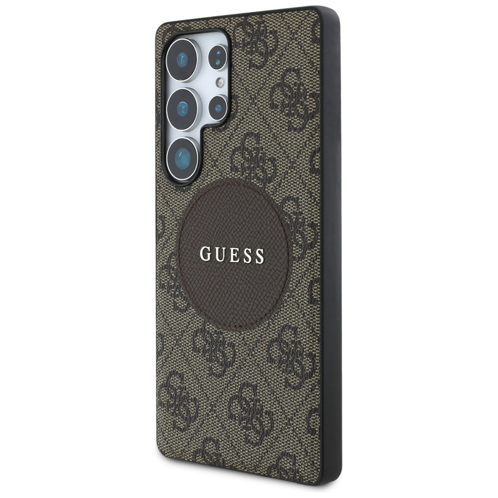Husa MagSafe pentru Samsung Galaxy S25 Ultra S938, Guess, 4G Circle Classic Logo, Maro