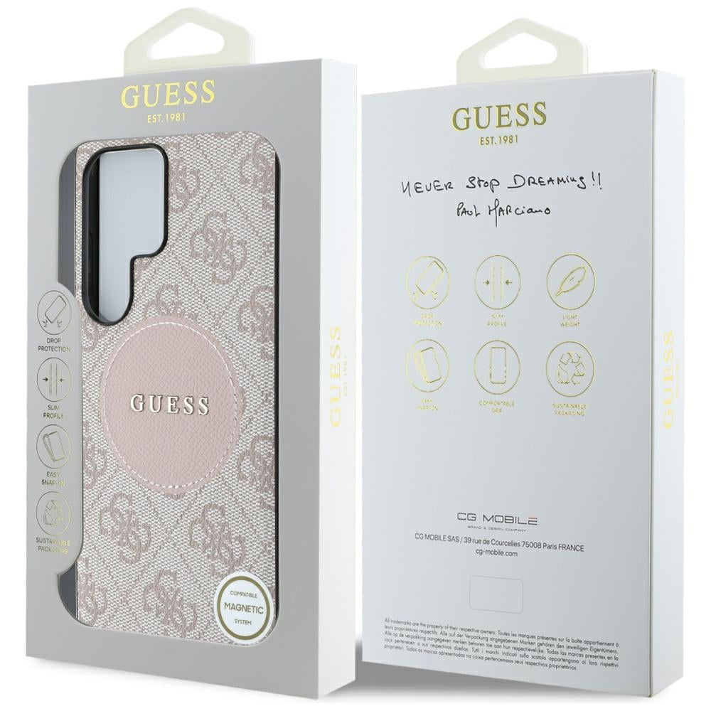 Husa MagSafe pentru Samsung Galaxy S25 Ultra S938, Guess, 4G Circle Classic Logo, Roz